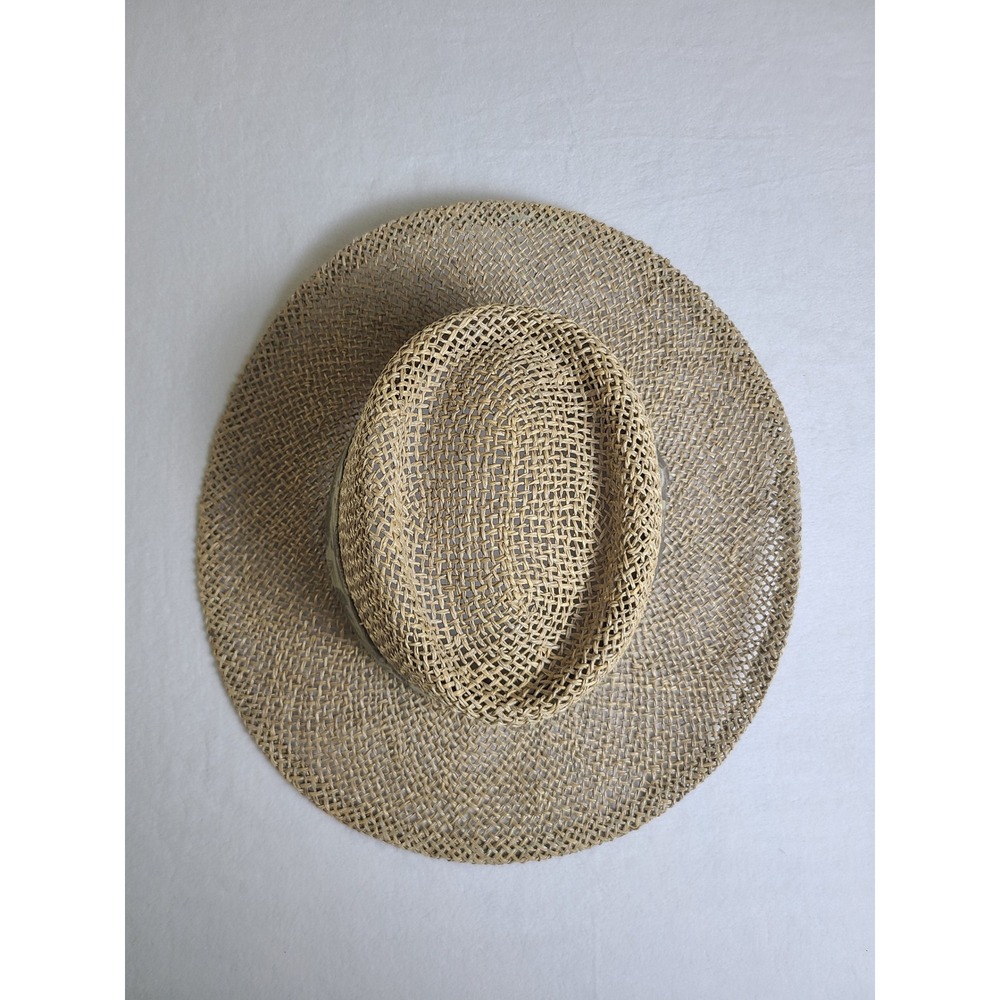 100% Straw Sun Hat OSFA Tan Wide Brim Tropical Band Summer Beach Eurosummer